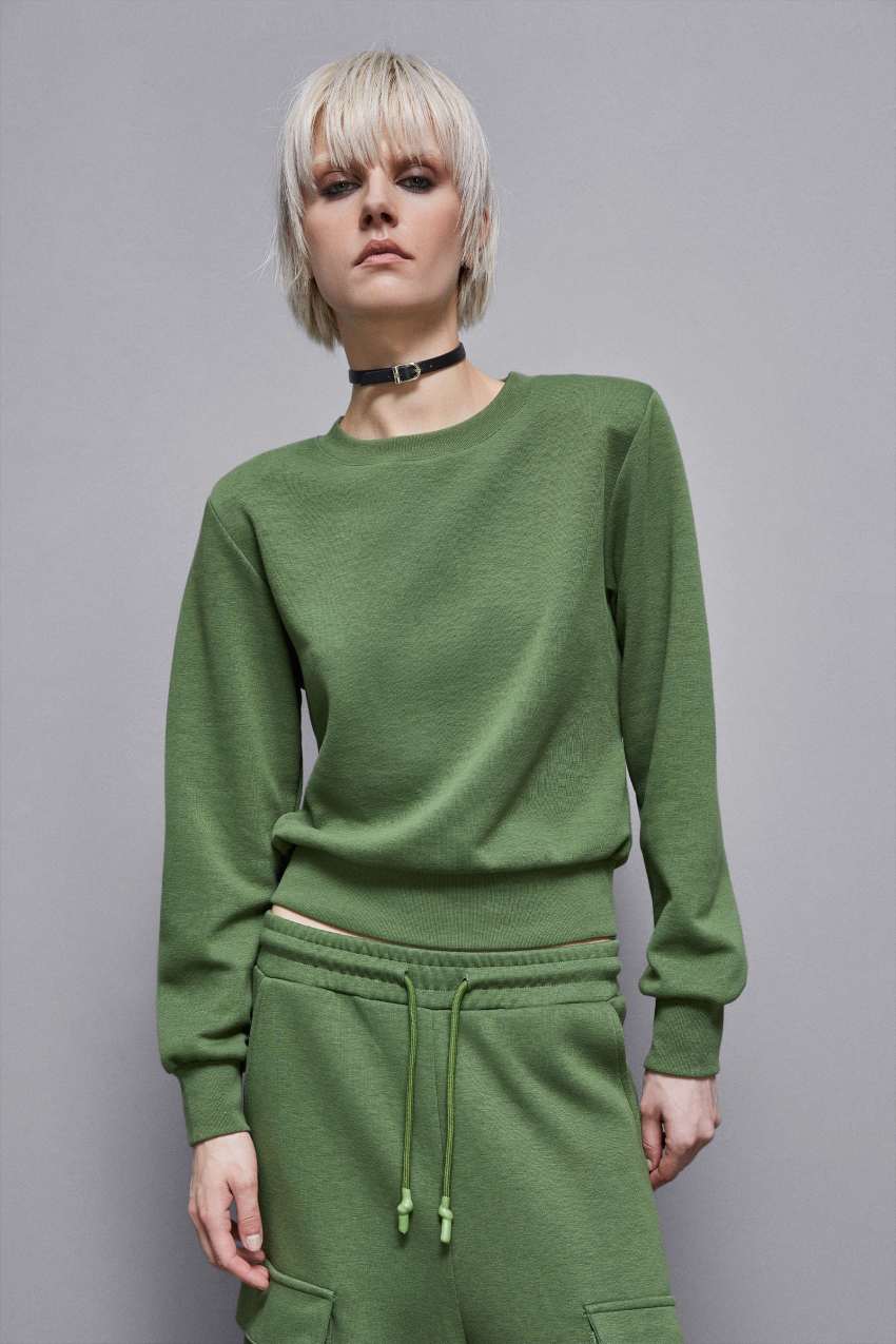 Patrizia Pepe Long-sleeved Cotton Sweatshirt Zielone | 9184ESYRV