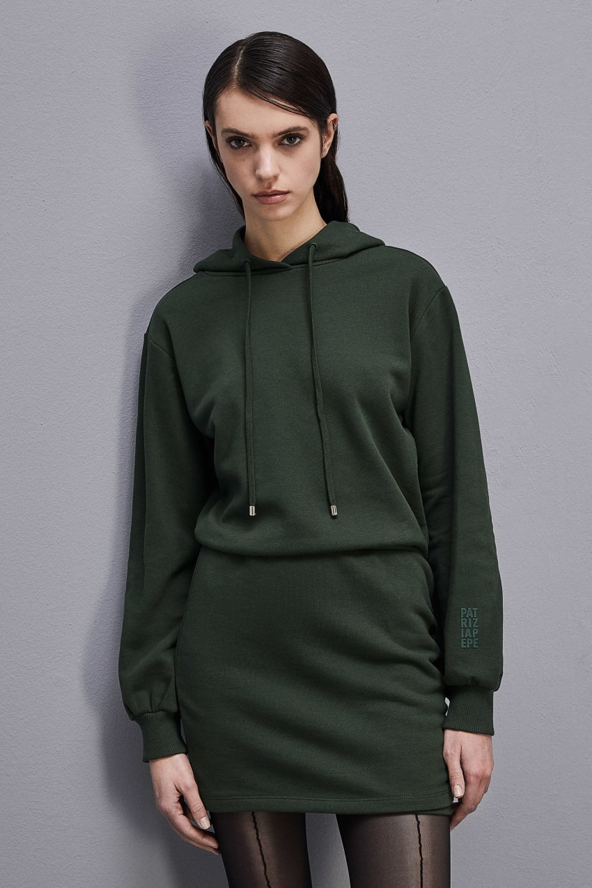 Patrizia Pepe Long-sleeved Fleece Dress Zielone | 1526UKBZT