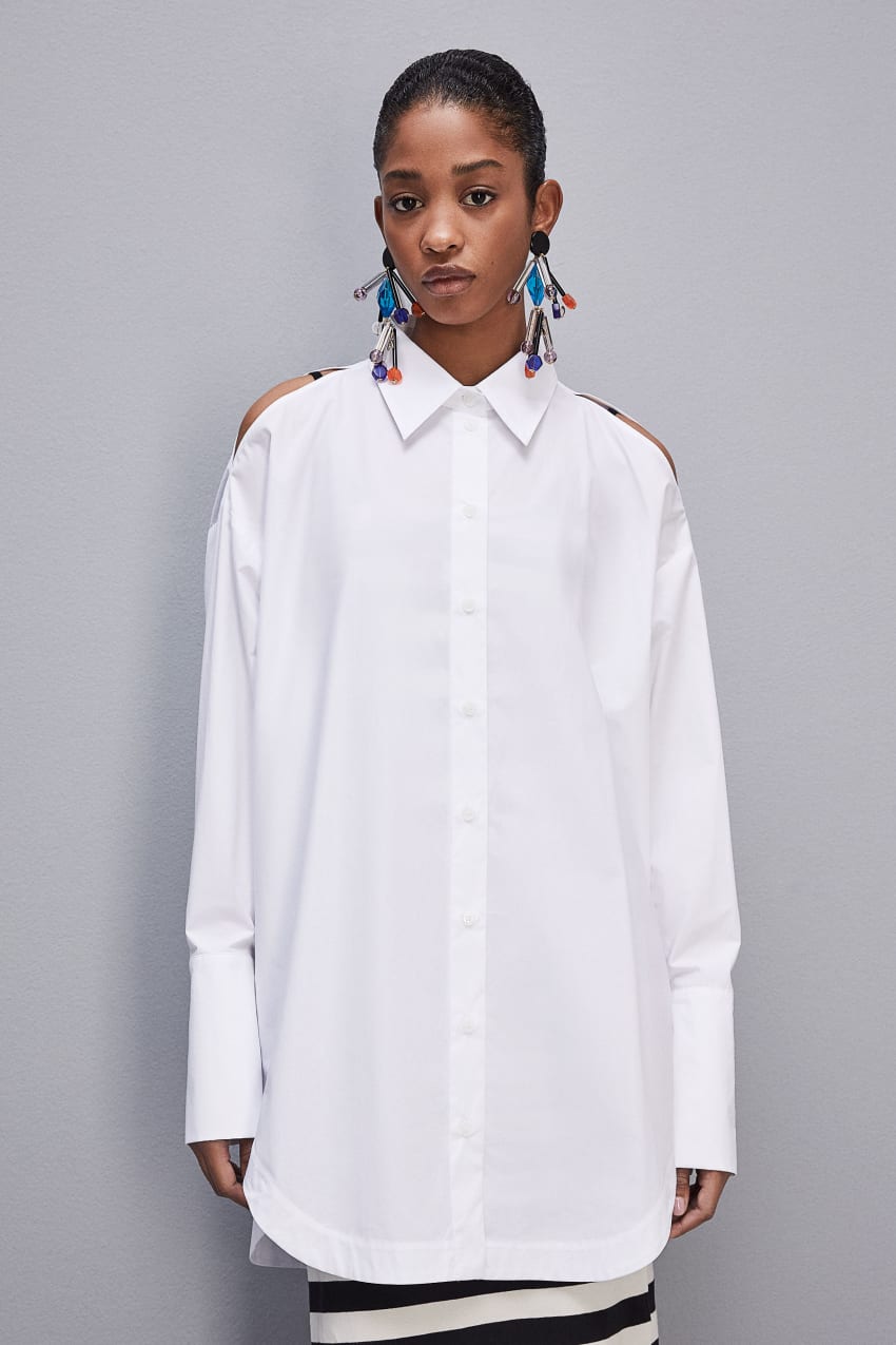 Patrizia Pepe Long-sleeved Oversized Cotton Shirt Białe | 3841TAVGJ