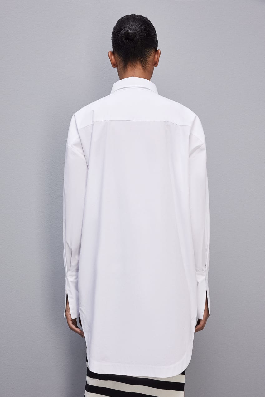 Patrizia Pepe Long-sleeved Oversized Cotton Shirt Białe | 3841TAVGJ