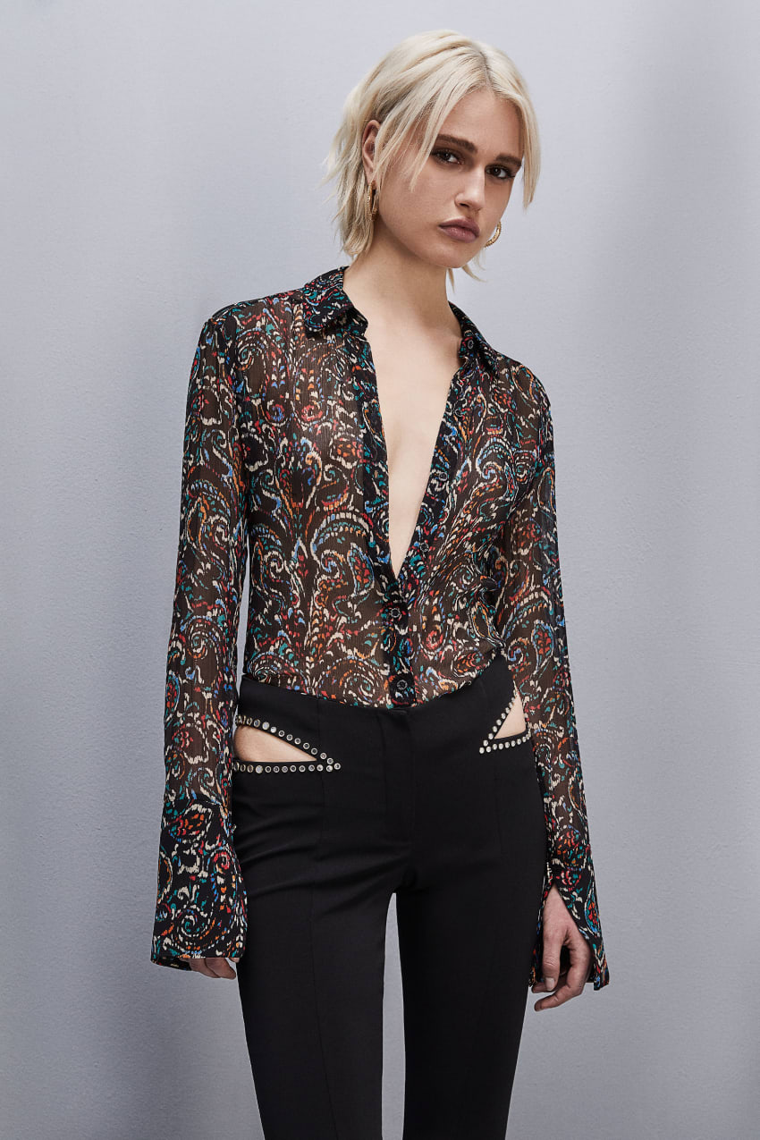 Patrizia Pepe Long-sleeved Printed Shirt Czarne | 2613QWHXC