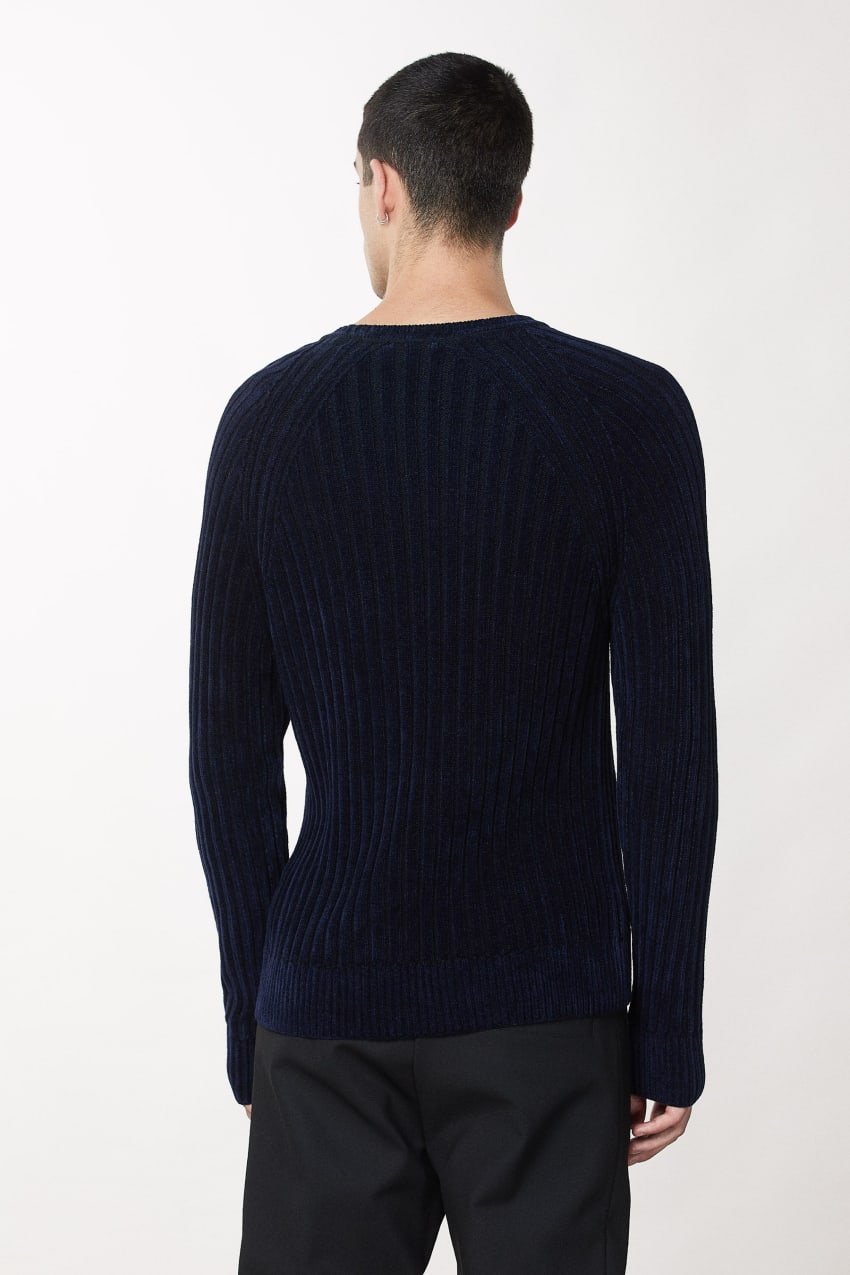 Patrizia Pepe Long-sleeved Ribbed Sweater Niebieskie | 3085BOFEI