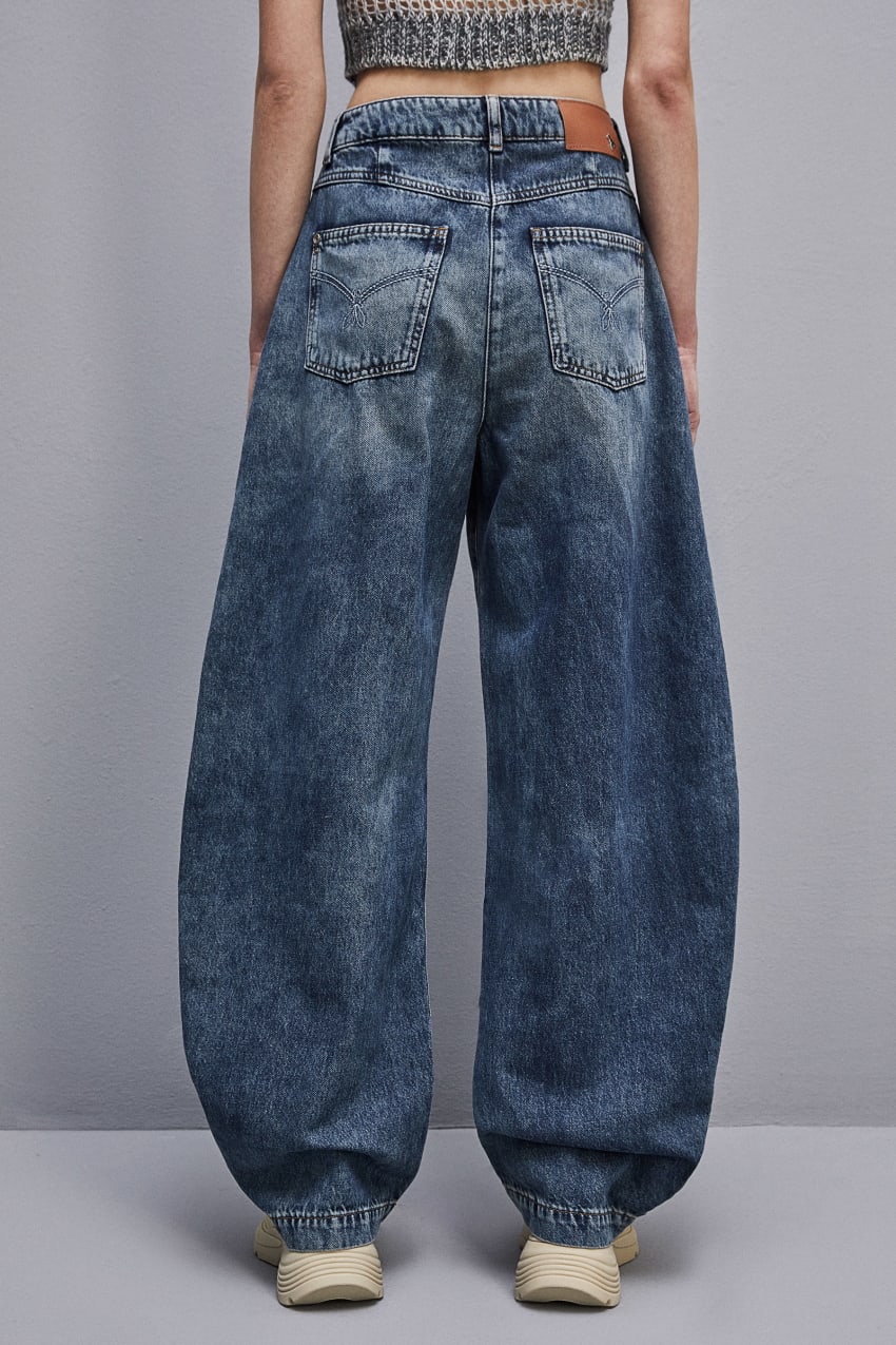 Patrizia Pepe Low Waist Balloon Denim Pants Głęboka Niebieskie | 9648MOPZT