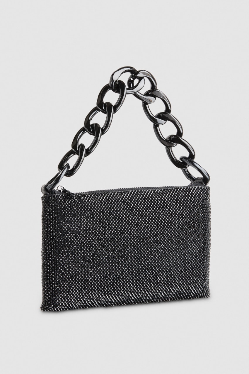 Patrizia Pepe Maxichain Rhinestone Clutch Bag Czarne | 4128QUVCE