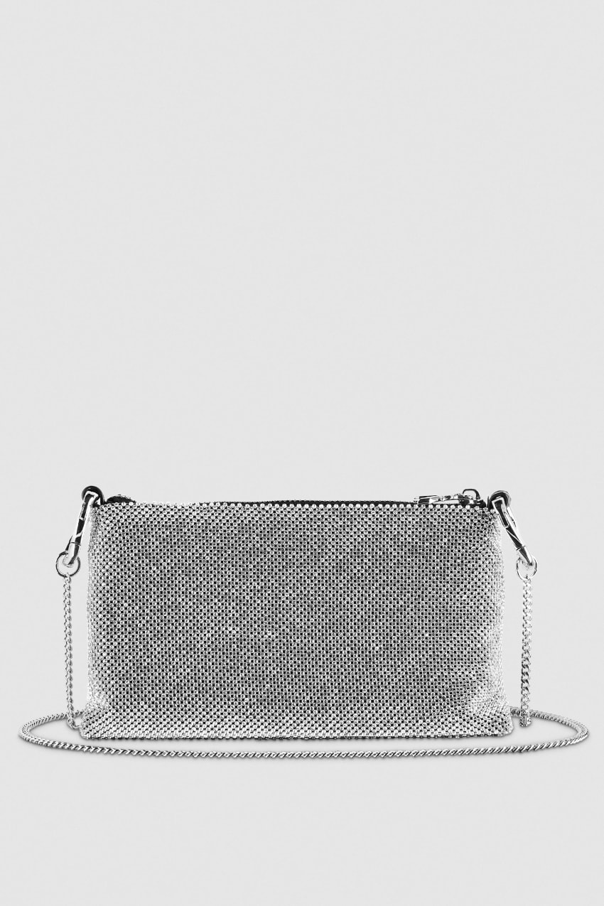 Patrizia Pepe Maxichain Rhinestone Clutch Bag Srebrne | 3240HPDUX