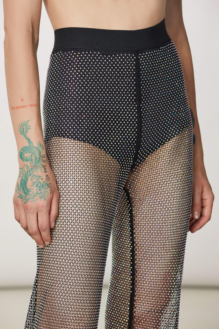 Patrizia Pepe Mesh Pants With Rhinestones Czarne | 2471UVCQE