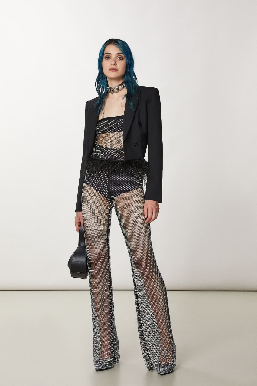 Patrizia Pepe Mesh Pants With Rhinestones Czarne | 2471UVCQE