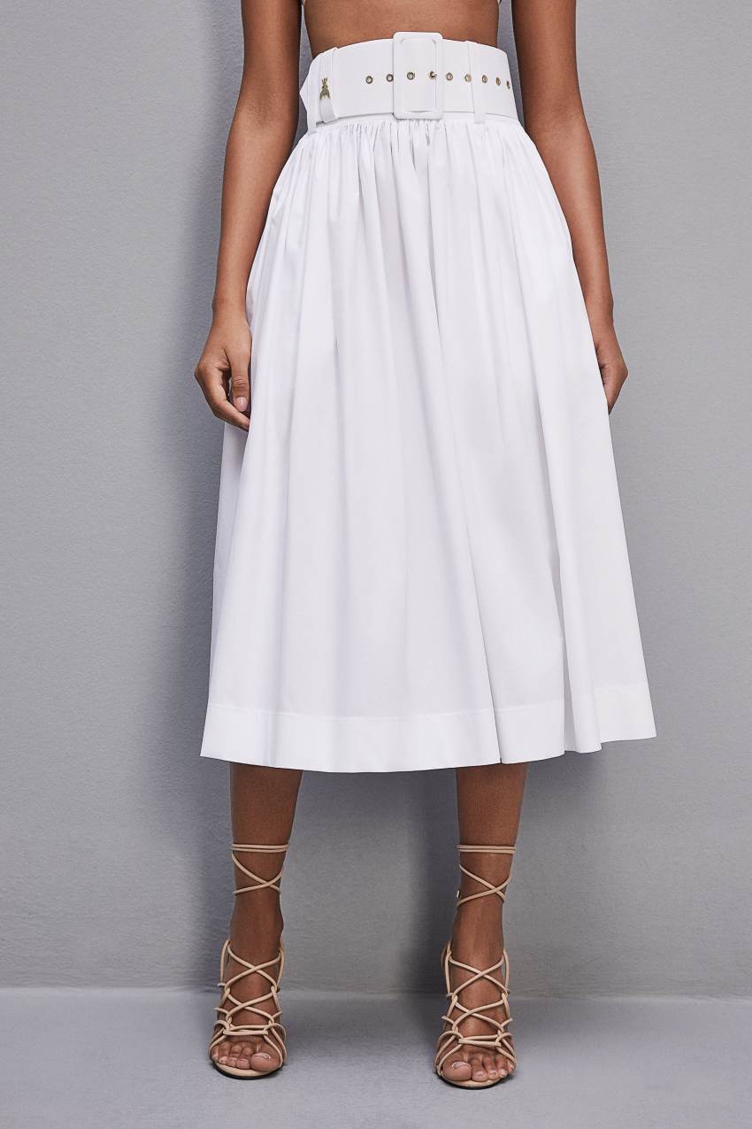 Patrizia Pepe Midi Flared Skirt With Belt Białe | 1794WKHZC