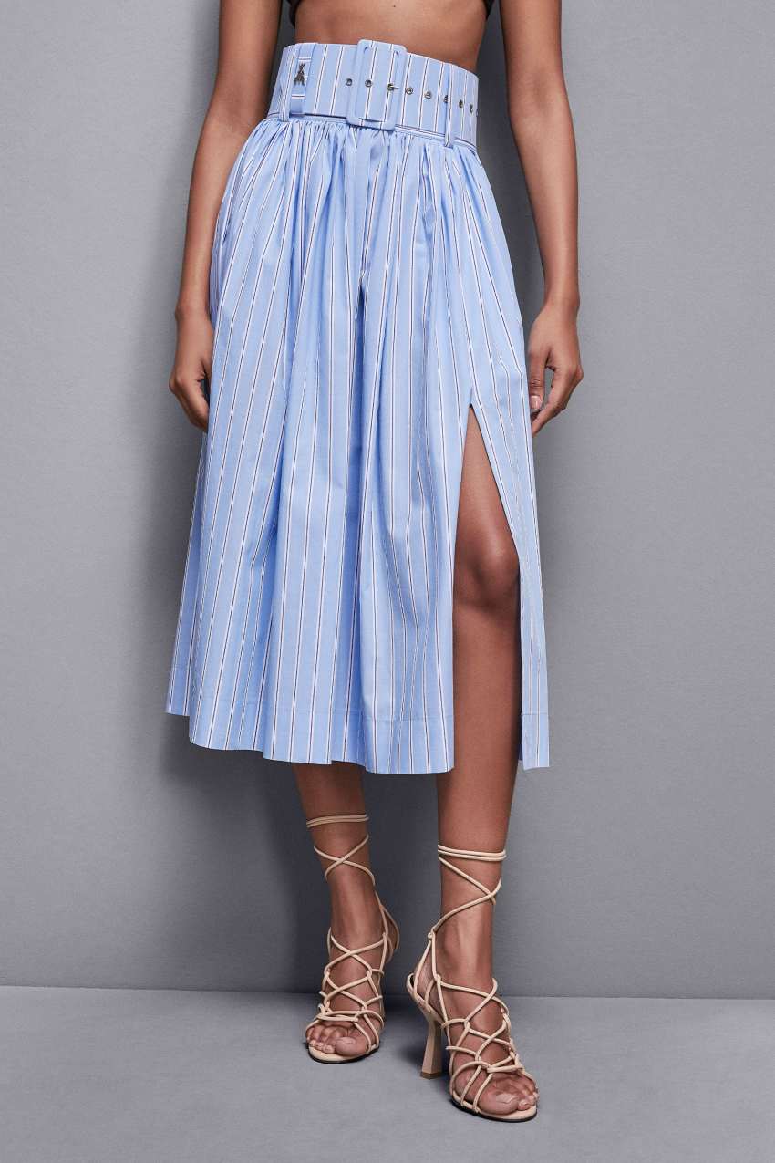 Patrizia Pepe Midi Flared Skirt With Belt Głęboka Niebieskie | 4296APILS