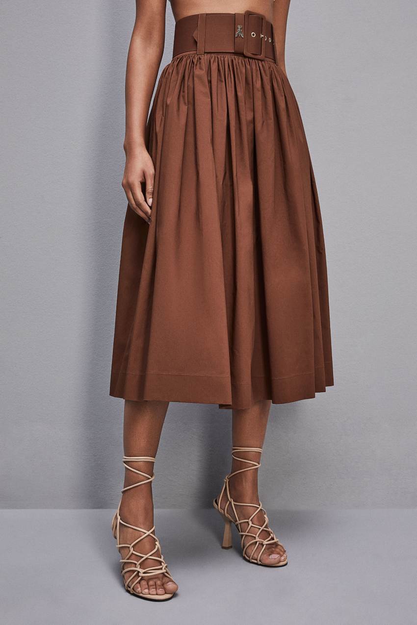 Patrizia Pepe Midi Flared Skirt With Belt Brązowe | 1035TISBJ