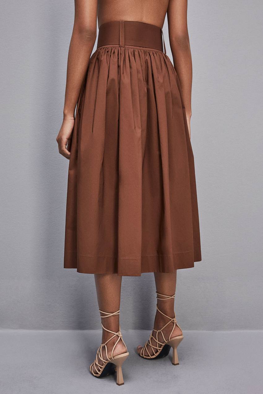 Patrizia Pepe Midi Flared Skirt With Belt Brązowe | 1035TISBJ