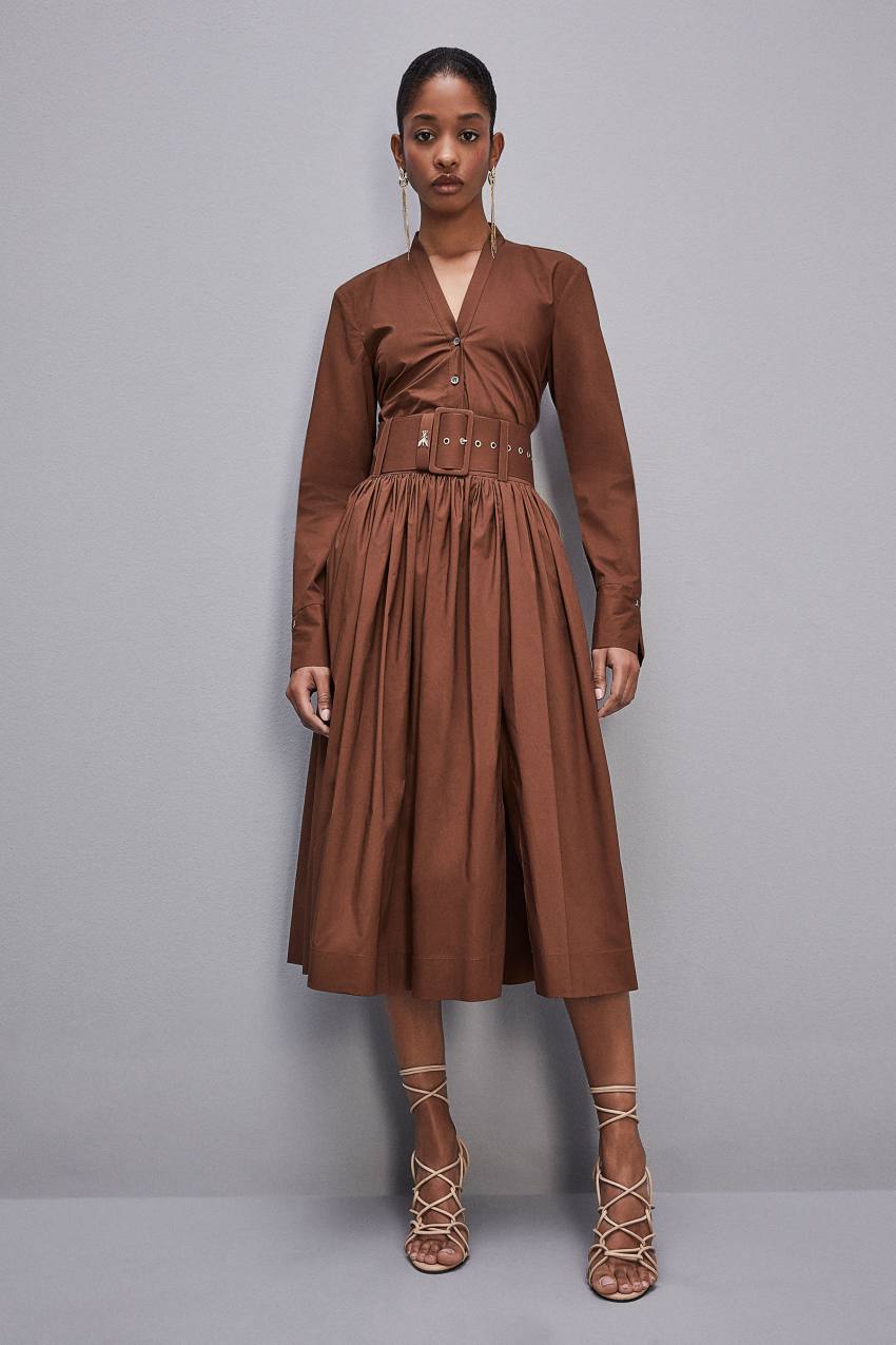 Patrizia Pepe Midi Flared Skirt With Belt Brązowe | 1035TISBJ