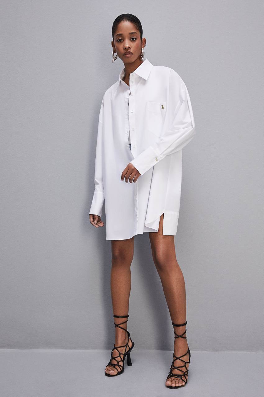 Patrizia Pepe Mini Over Shirt Dress Białe | 9674FSLPY