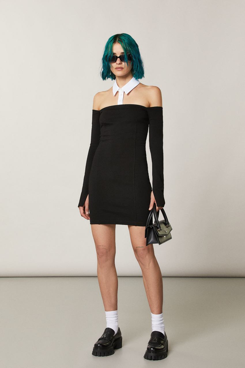 Patrizia Pepe Mini Sheath Dress With Collar Czarne | 5048JVGHM