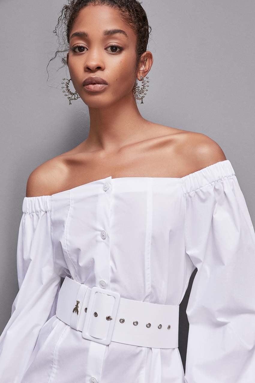 Patrizia Pepe Off-shoulder Dress With Belt Białe | 9185CQDMW