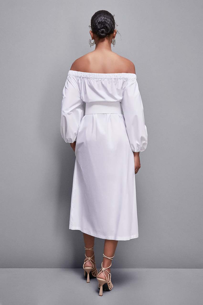 Patrizia Pepe Off-shoulder Dress With Belt Białe | 9185CQDMW