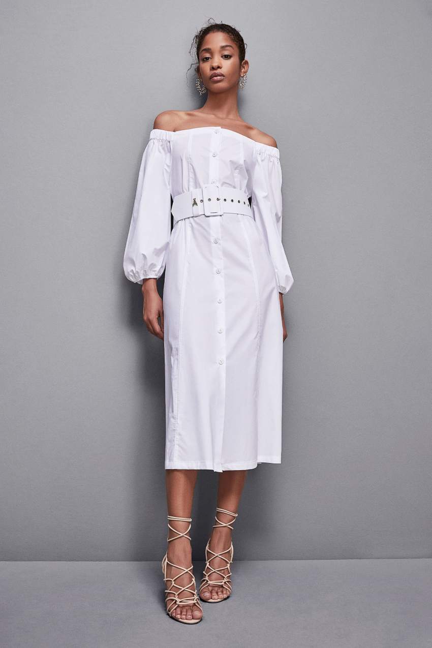 Patrizia Pepe Off-shoulder Dress With Belt Białe | 9185CQDMW