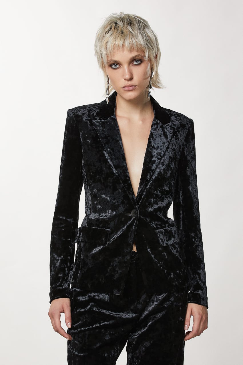 Patrizia Pepe One-button Velvet Jacket Czarne | 1283OVIWP