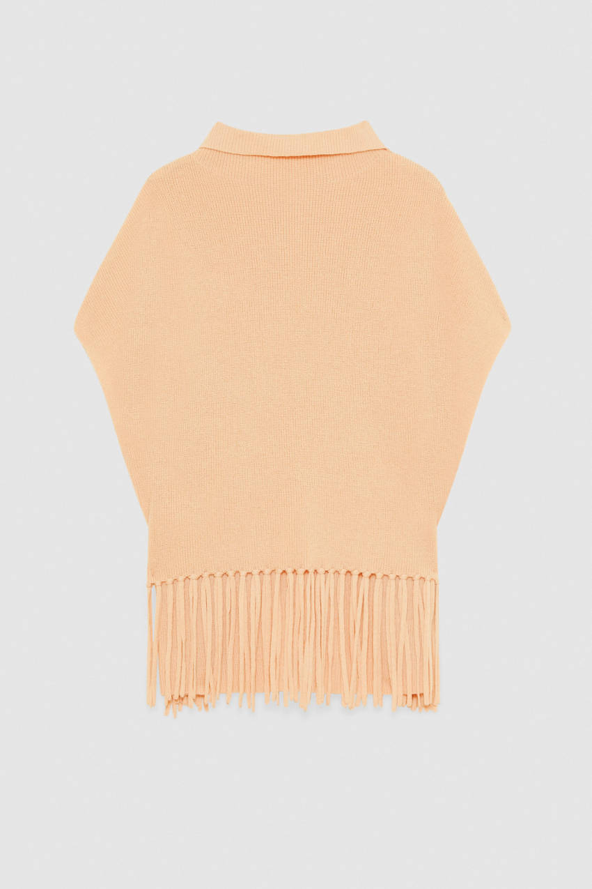 Patrizia Pepe Organic Wool Fringed Poncho Beżowe | 4620GTWQZ