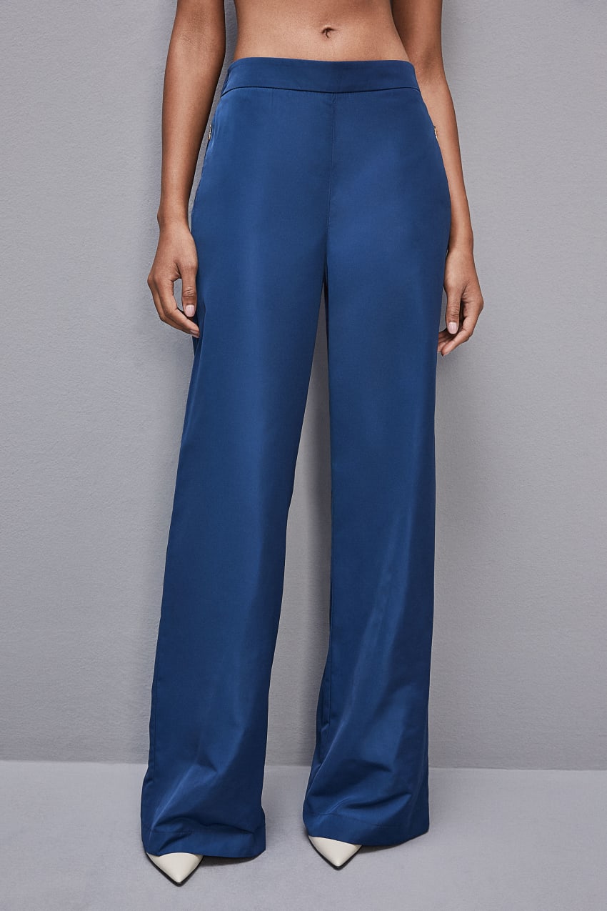 Patrizia Pepe Palazzo Pants In Technical Fabric Głęboka Niebieskie | 0648IAQGF