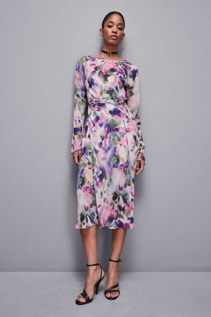 Patrizia Pepe Patterned Chiffon Midi Dress Kolorowe | 1302YZJPF