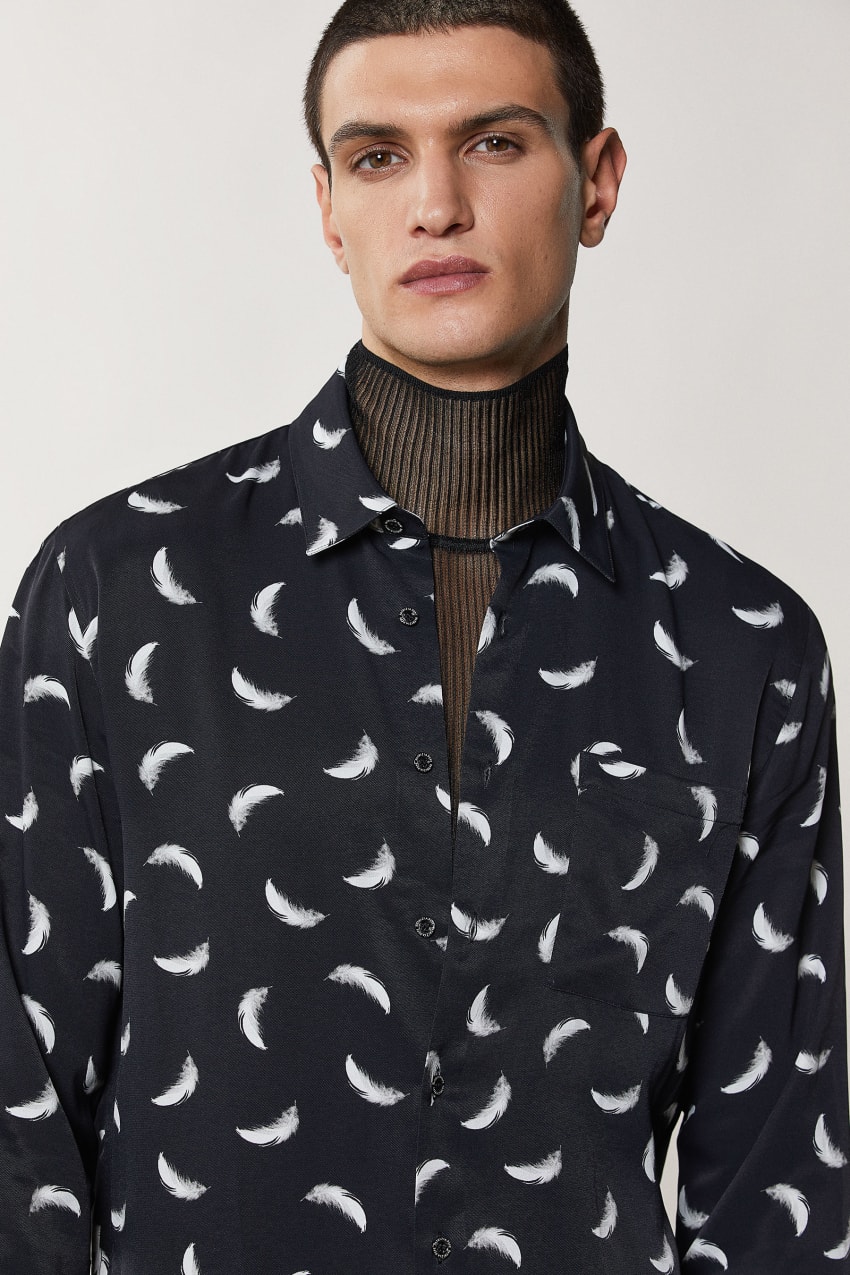 Patrizia Pepe Patterned Shirt With Breast Pocket Czarne | 2486PDSJX