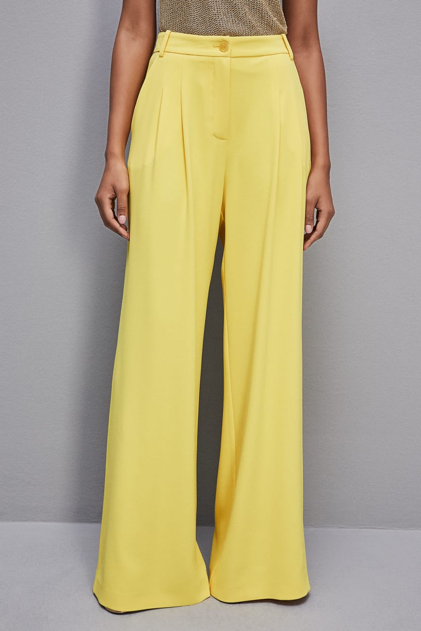 Patrizia Pepe Pleated Pants In Fluid Twill Żółte | 6820BVRUG