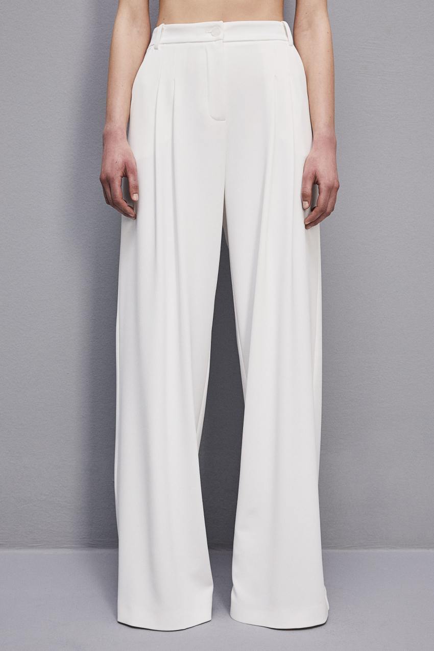 Patrizia Pepe Pleated Pants In Fluid Twill Białe | 8279URWFX