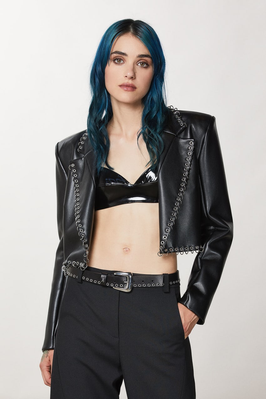 Patrizia Pepe Post Punk Cropped Jacket Czarne | 4268OAWPB