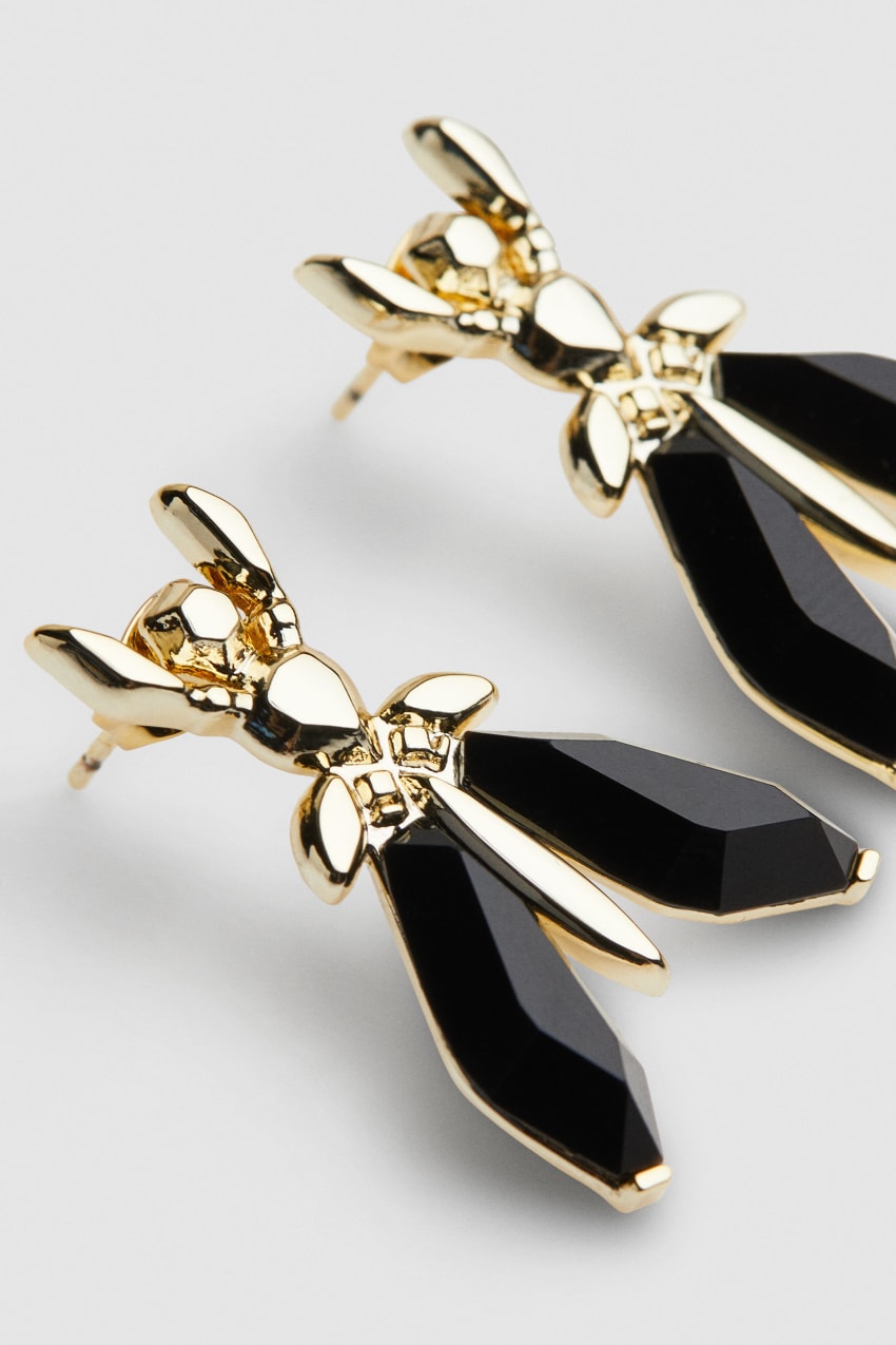 Patrizia Pepe Precious Fly Earrings With Stones Czarne | 5786BSGHE