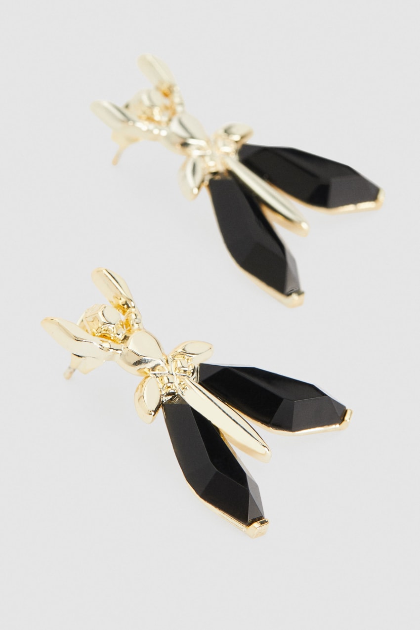 Patrizia Pepe Precious Fly Earrings With Stones Czarne | 5786BSGHE