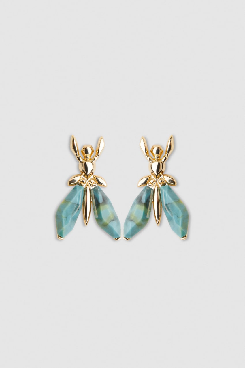 Patrizia Pepe Precious Fly Earrings With Stones Zielone | 9162ZXBJK