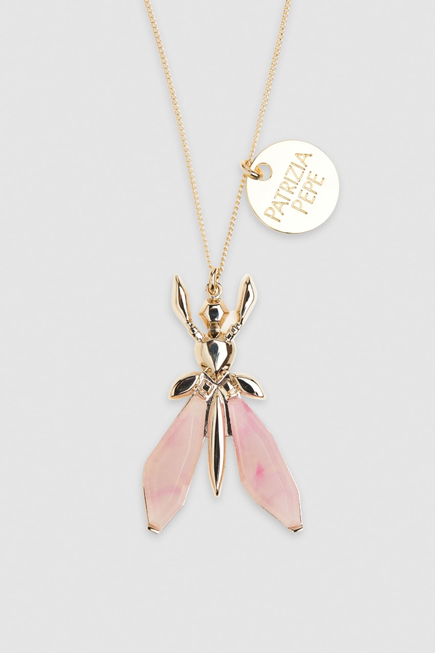 Patrizia Pepe Precious Fly Necklace With Stones Różowe | 6904BJMGV