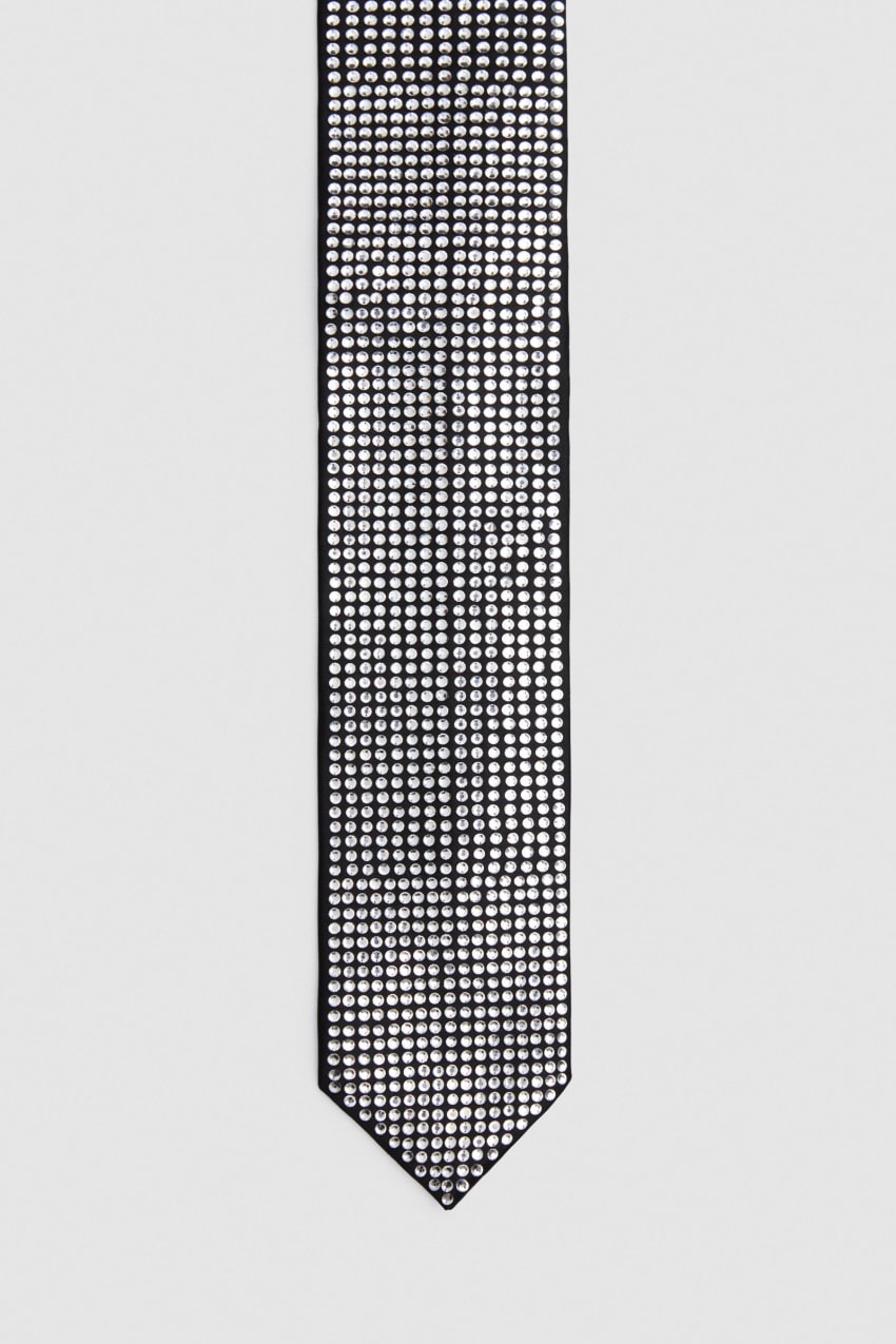 Patrizia Pepe Rhinestone Tie Czarne | 3507KLXWU