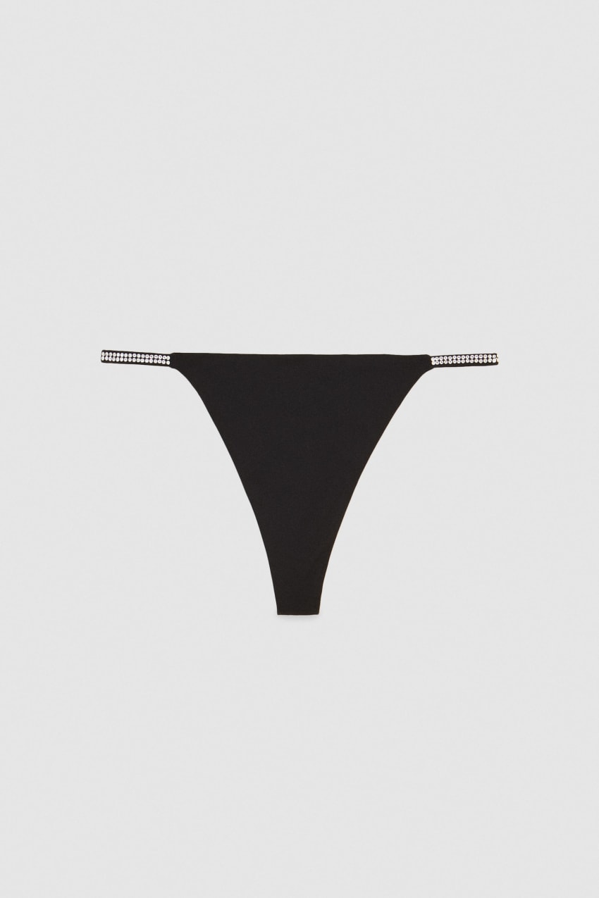 Patrizia Pepe Rhinestone-decorated Jersey Thong Czarne | 8431WQKHM