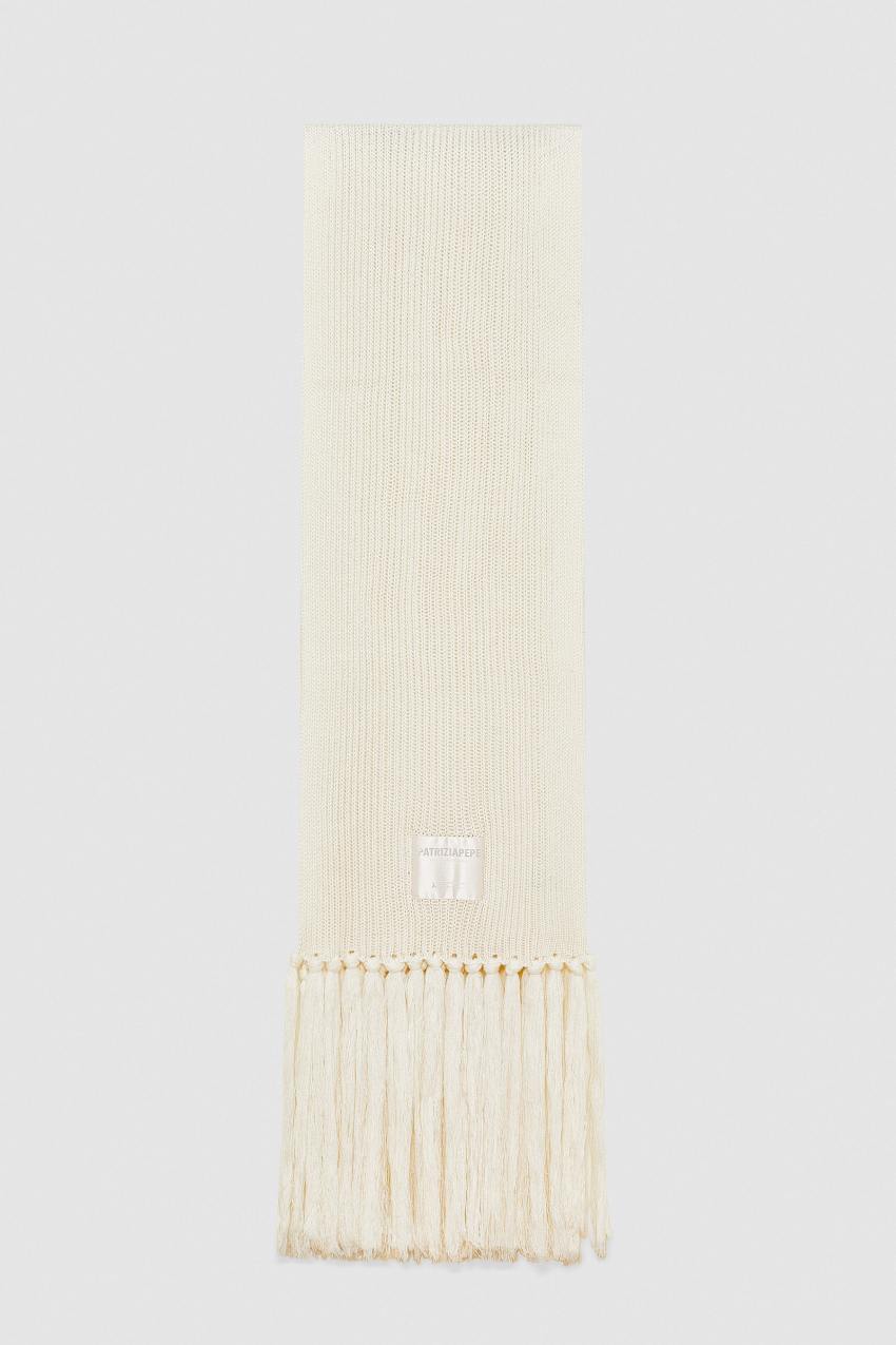 Patrizia Pepe Ribbed Scarf With Fabric Fringes Beżowe | 4198WQYHN