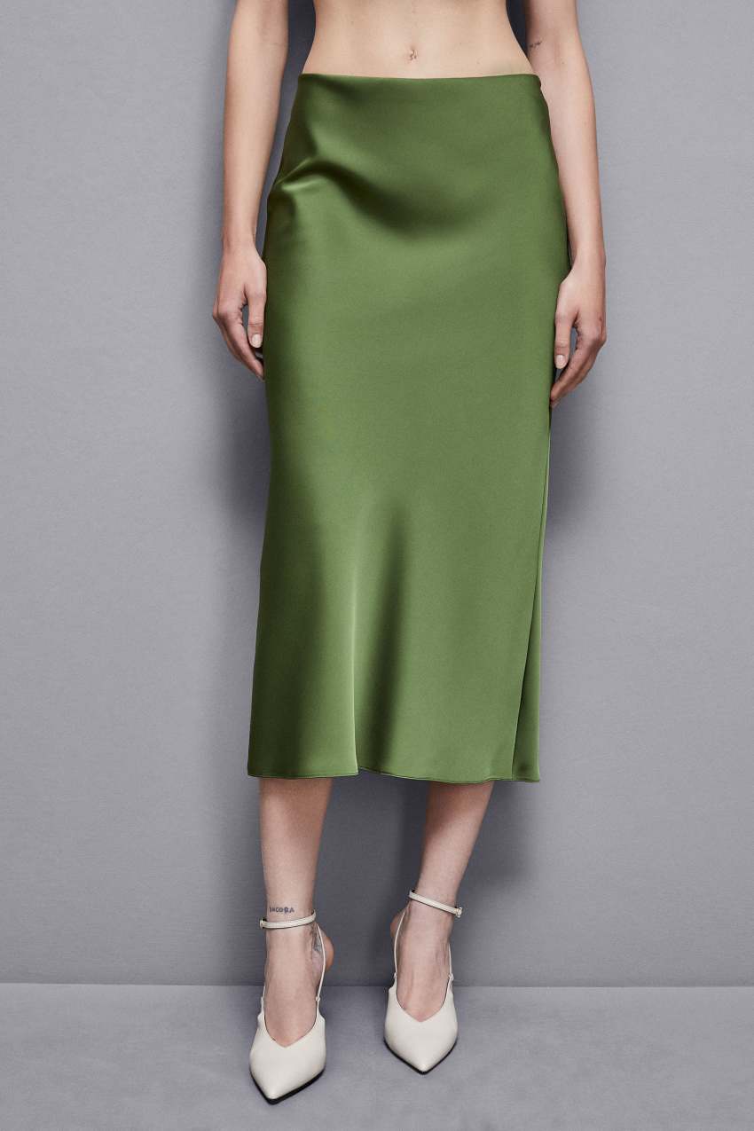 Patrizia Pepe Shiny Satin Midiskirt Zielone | 6783XZPCD