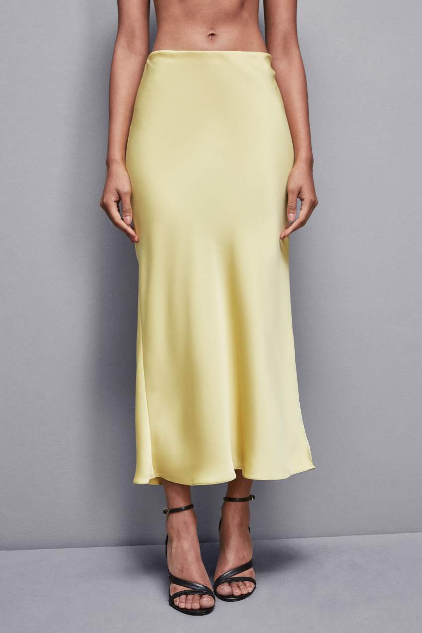 Patrizia Pepe Shiny Satin Midiskirt Żółte | 8165VAEJO