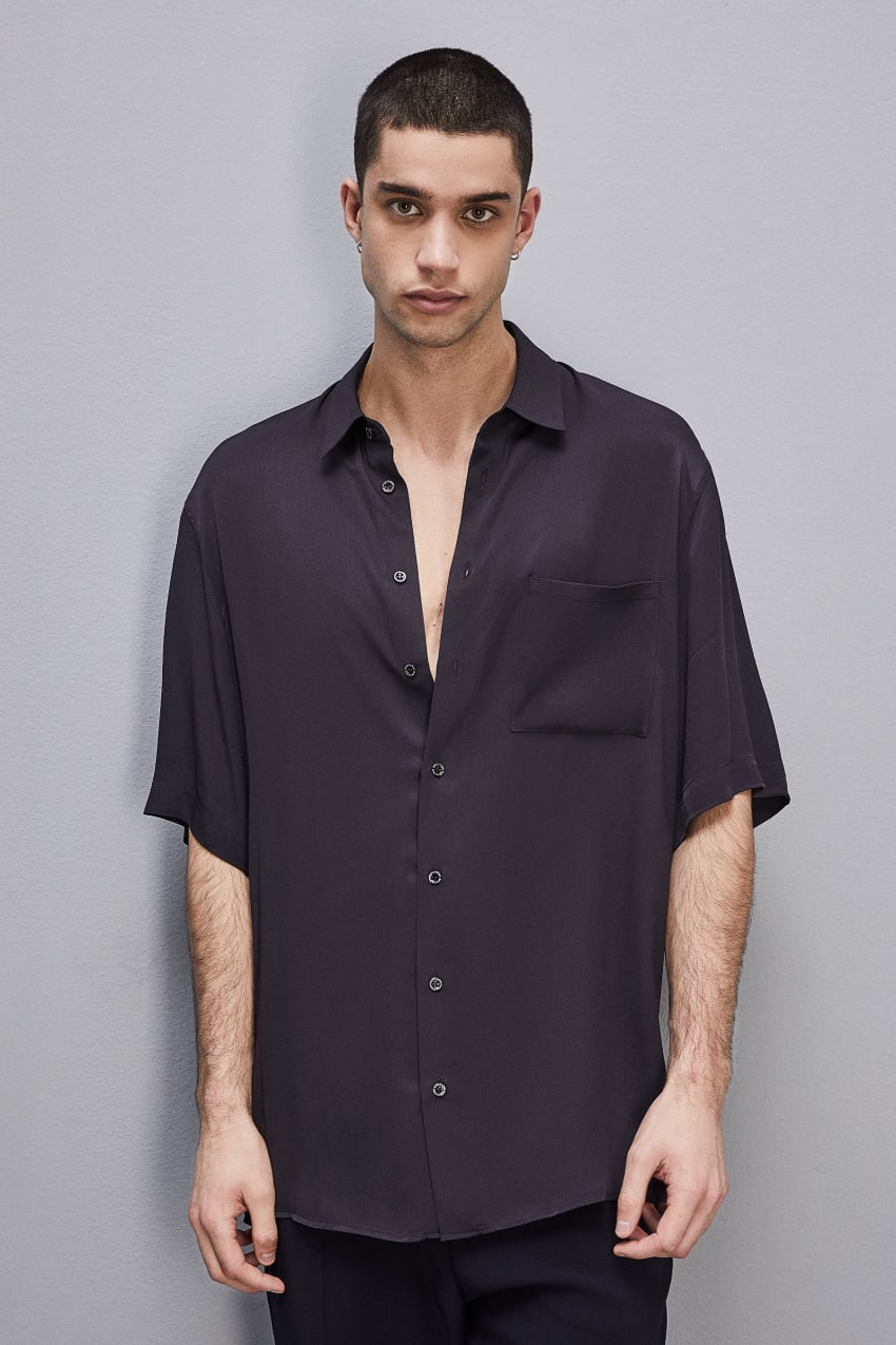 Patrizia Pepe Short Sleeve Shirt In Viscose Twill Niebieskie | 2891QMTNR