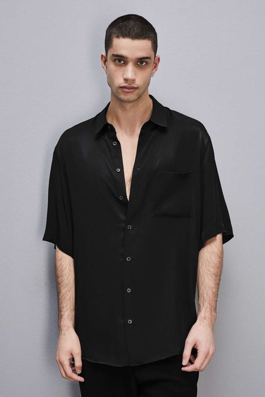 Patrizia Pepe Short Sleeve Shirt In Viscose Twill Czarne | 7905LQHNM