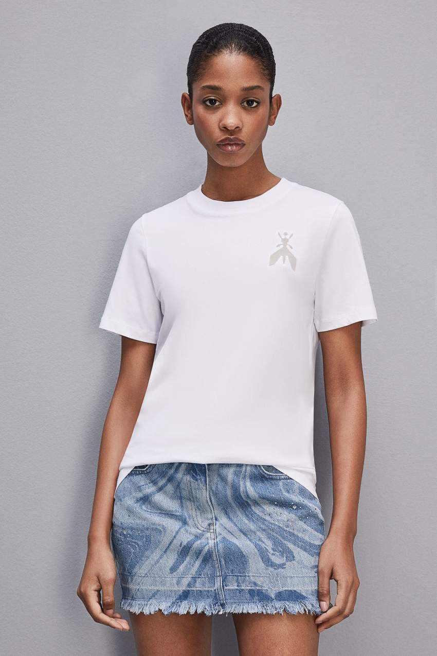 Patrizia Pepe Short-sleeved T-shirt In Cotton With Fly Patch Białe | 9482IYDKM