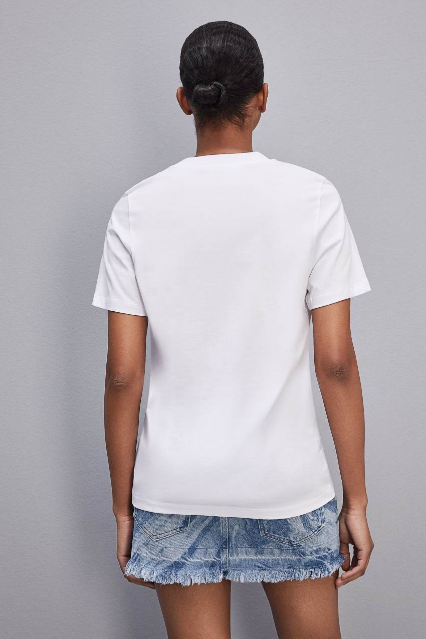 Patrizia Pepe Short-sleeved T-shirt In Cotton With Fly Patch Białe | 9482IYDKM