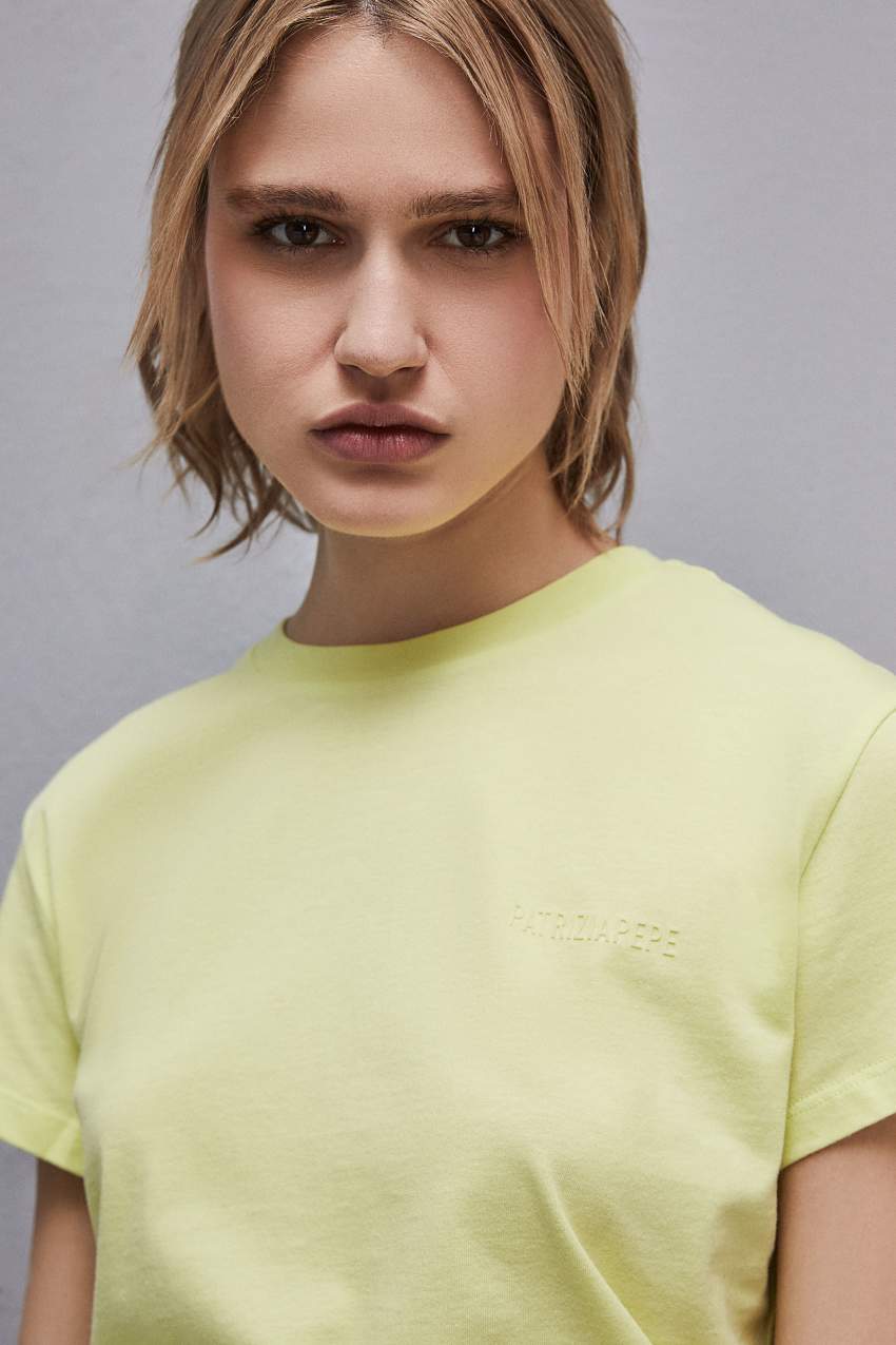 Patrizia Pepe Short-sleeved T-shirt With Logo In Organic Cotton Żółte | 7950HVOBQ