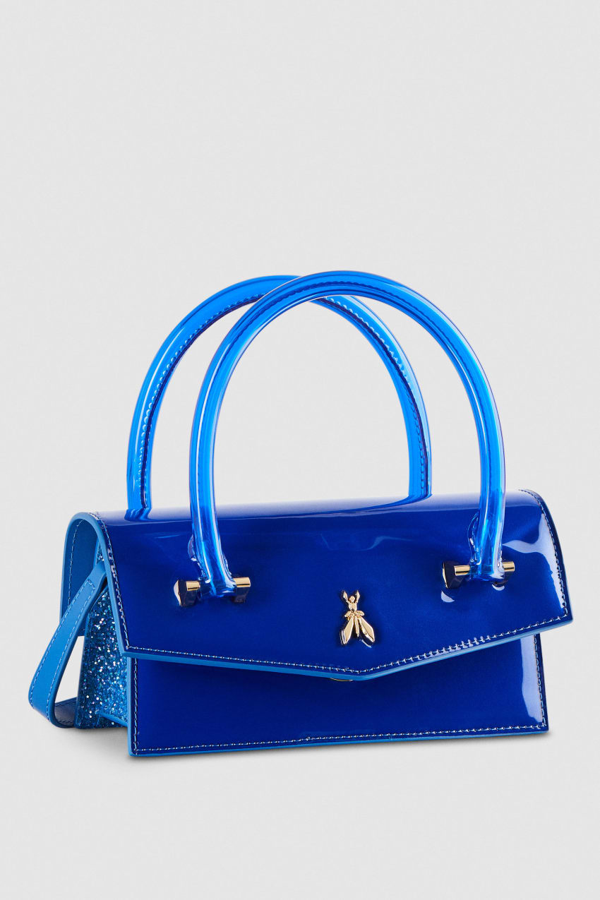 Patrizia Pepe Shoulder Bag In Coated Fabric And Leather Trim Głęboka Niebieskie | 4697IZGDN