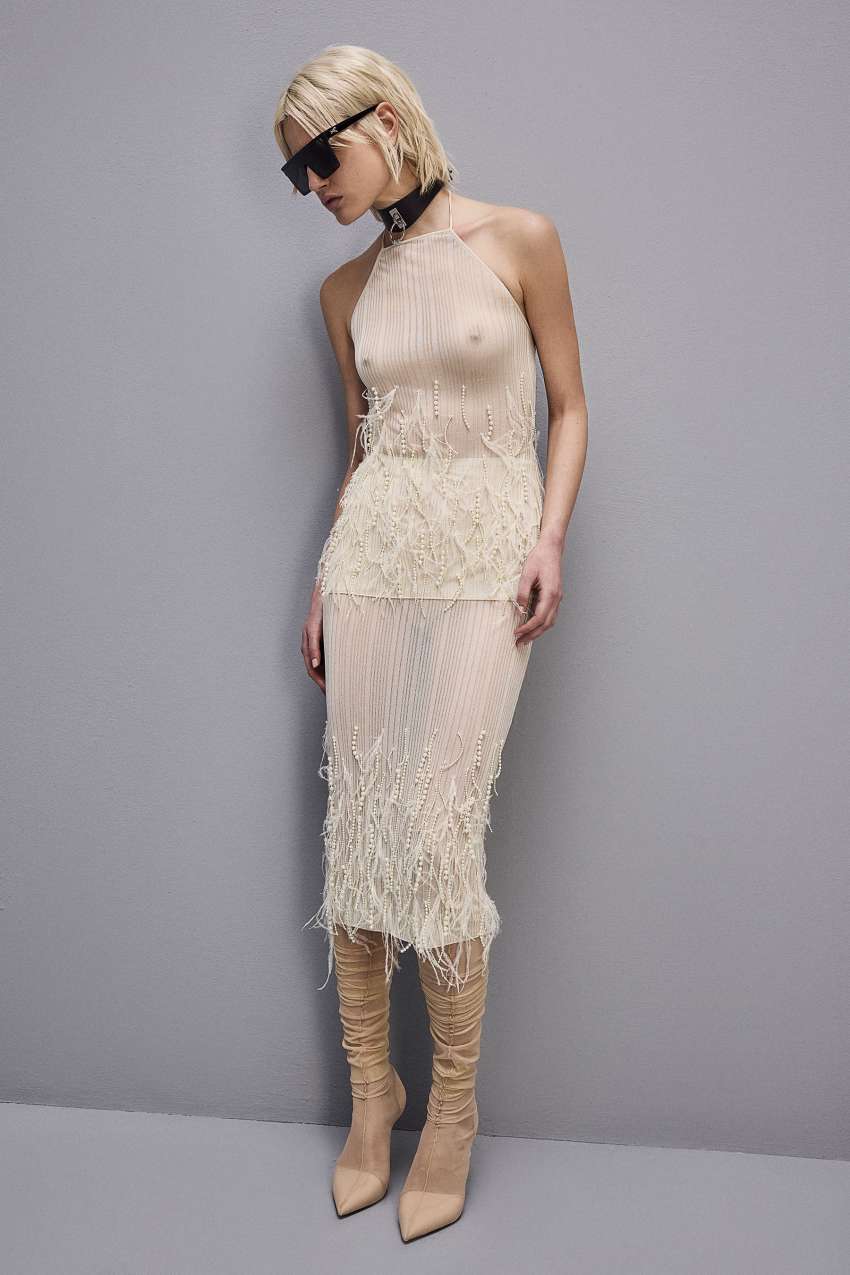 Patrizia Pepe Skirt With Feather And Pearl Embroidery Białe | 5067CIUMX