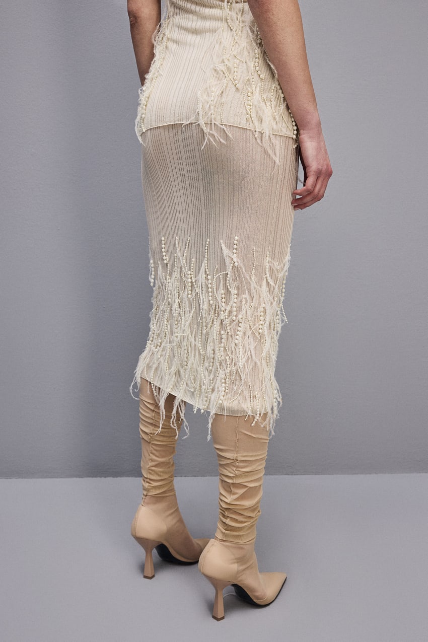 Patrizia Pepe Skirt With Feather And Pearl Embroidery Białe | 5067CIUMX