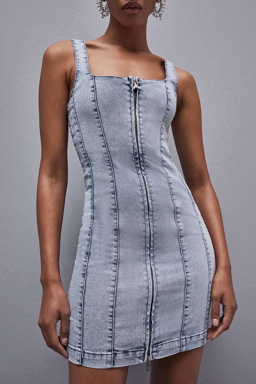 Patrizia Pepe Sleeveless Denim Mini Dress Głęboka Niebieskie | 7216XSPYW