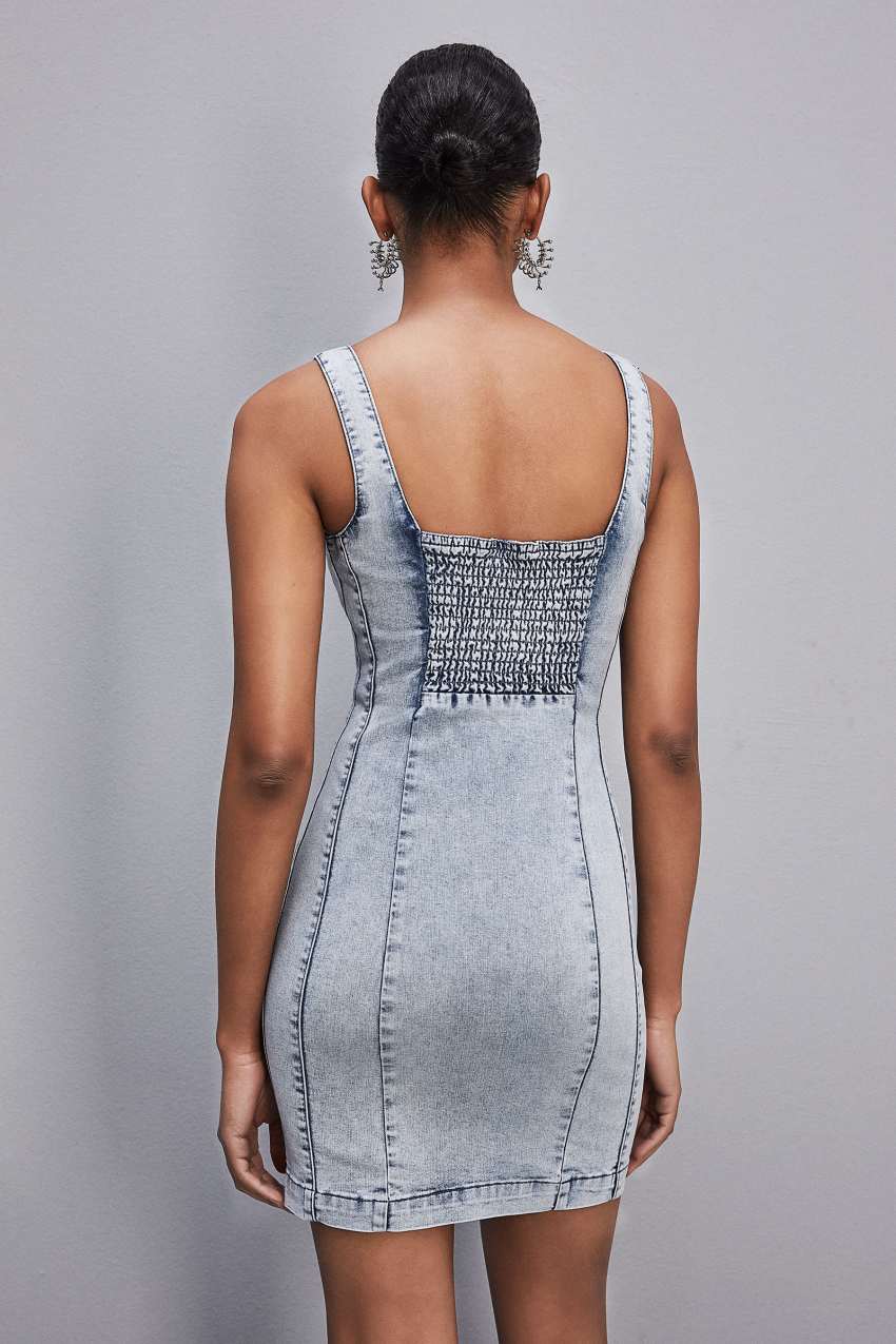 Patrizia Pepe Sleeveless Denim Mini Dress Głęboka Niebieskie | 7216XSPYW