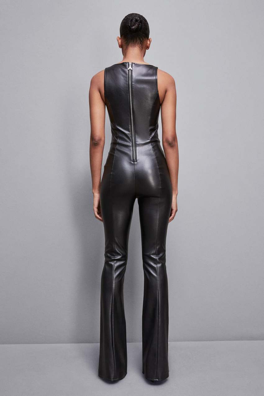 Patrizia Pepe Sleeveless Faux Leather Jumpsuit Czarne | 0976OYCEI