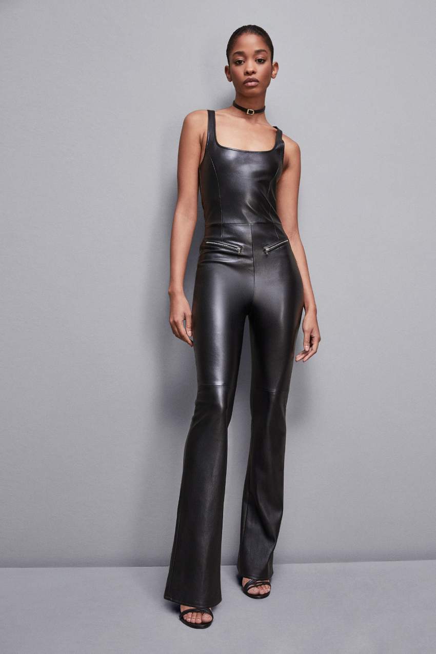 Patrizia Pepe Sleeveless Faux Leather Jumpsuit Czarne | 0976OYCEI